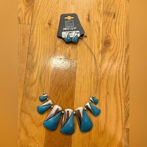EDGE BLUE SILVER NECKLACE + EARRING SET